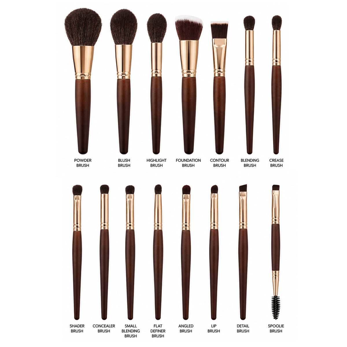 Real Hair Makeup Brush 15-Piece Set with Leather Storage Case