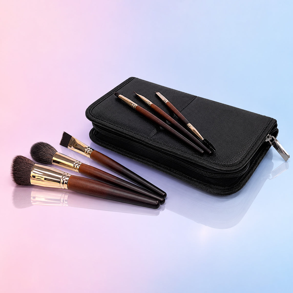 Real Hair Makeup Brush 15-Piece Set with Leather Storage Case