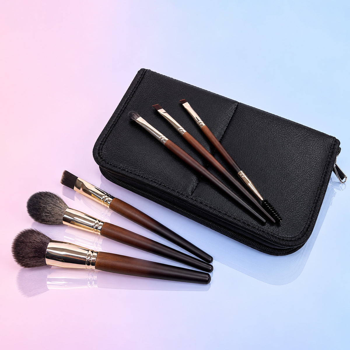 Real Hair Makeup Brush 15-Piece Set with Leather Storage Case